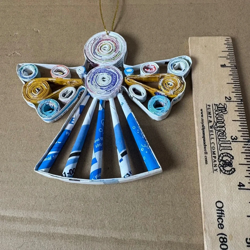 Handmade Quilled Paper Angel Ornament Holiday Recycled Sustainable Folk Art‎